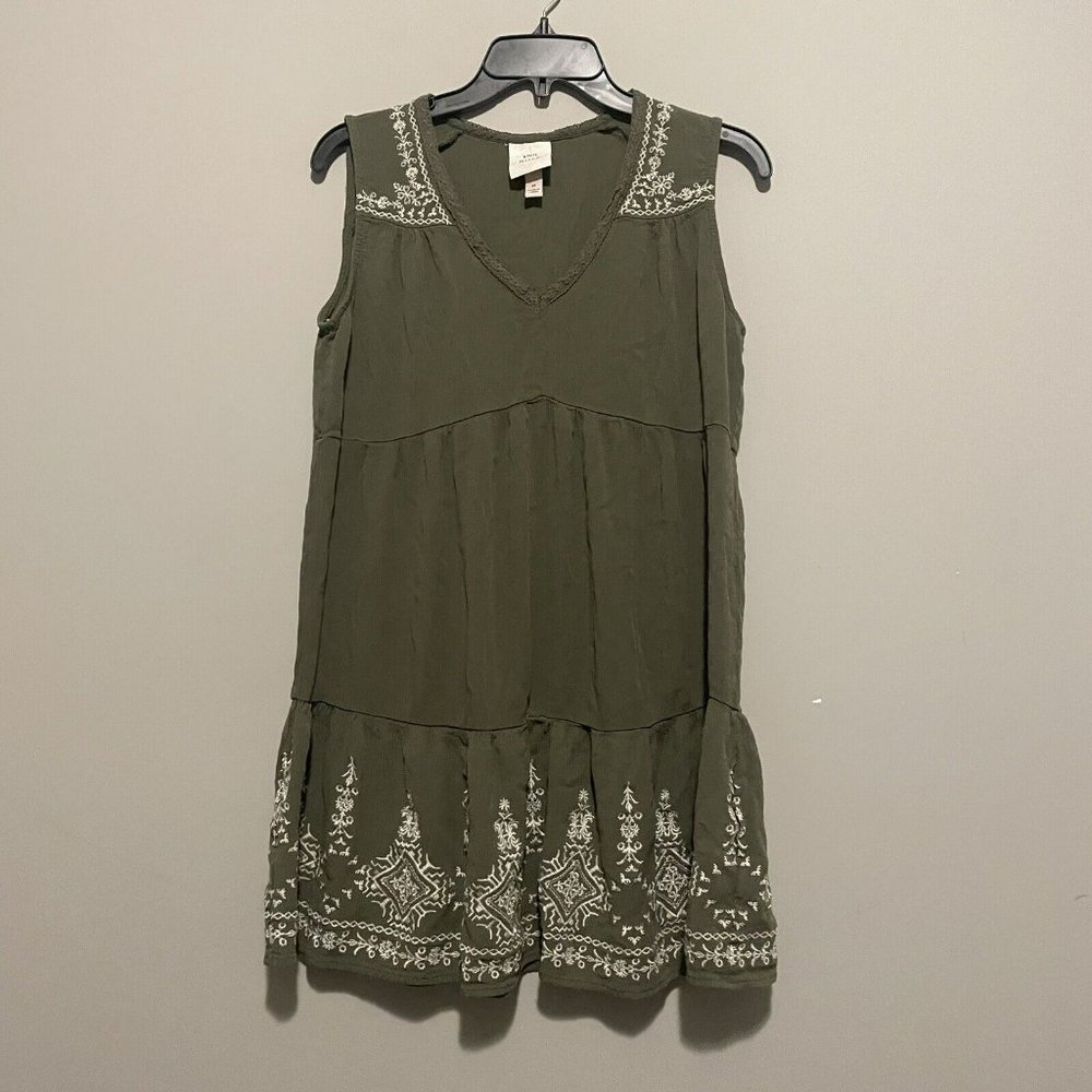 Knox Rose Dress Women's Medium Green Sleeveless Floral Embroidered